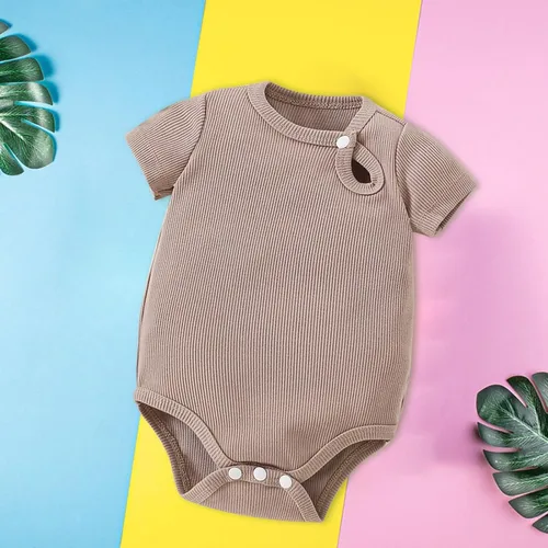 Vista 3 de Mameluco unisex de algodón para bebé, niña de manga corta, color sólido, enterizo de verano lindo a la moda, S