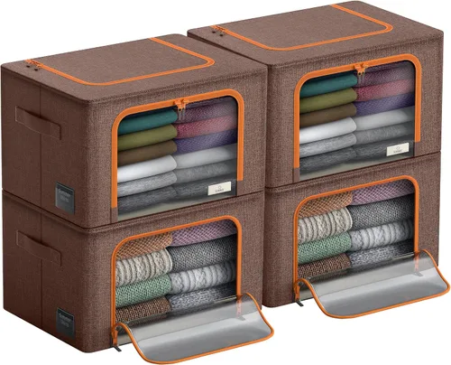 Vista 7 de Sorbus Cajas de almacenamiento con marco de metal - Bolsas organizadoras de ropa apilables y plegables - Contenedores de almacenamiento de tela