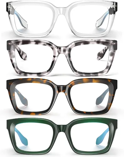 Vista 9 de Square Blue Light Glasses for woman Chunky Oversized negro (Black&Clear)