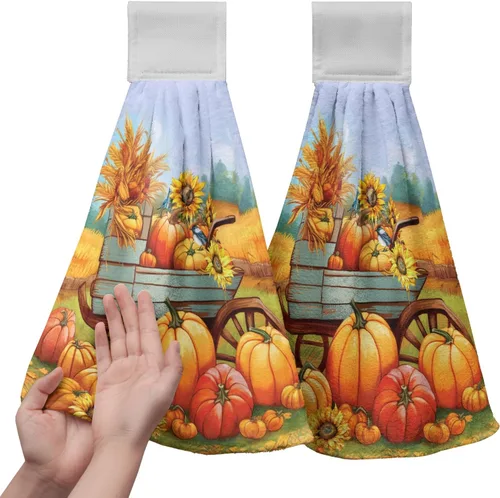 Vista 20 de Juego de 2 toallas de cocina colgantes de hojas tropicales de verano, color verde, hojas de palmera, con bucles para colgar, suaves y absorbentes