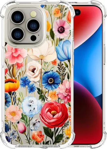 Vista 47 de Compatible con iPhone 14, funda transparente y bonita para mujeres y niñas, diseño floral, diseño floral femenino, funda para teléfono 14