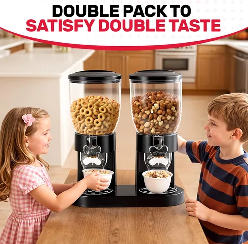 Vista 5 de Dispensador de cereales de doble control para encimera, paquete de 2 recipientes de cereales de 2 litros con tapas herméticas, dispensador giratorio