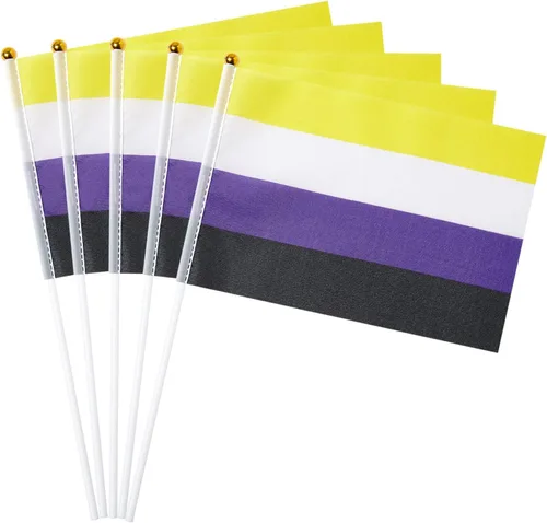 Vista 11 de GentleGirl Paquete de 12 banderas de arco iris del orgullo asexual, pequeñas banderas de mano gay LGBT Festival Fiesta Desfiles Decoraciones
