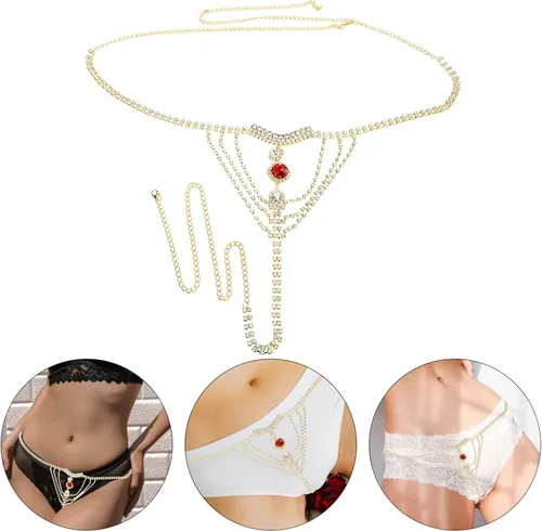 Vista 4 de Holibanna Sexy borla de cristal ropa interior tanga bragas club nocturno bragas de cristal bikini verano playa vientre cadera cintura cadena