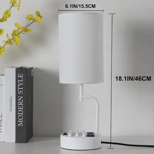 Vista 5 de Dreamholder - 2 lámparas de mesa con 3 puertos de carga USB, moderna lámpara de escritorio con toma de corriente alterna y soportes para teléfono
