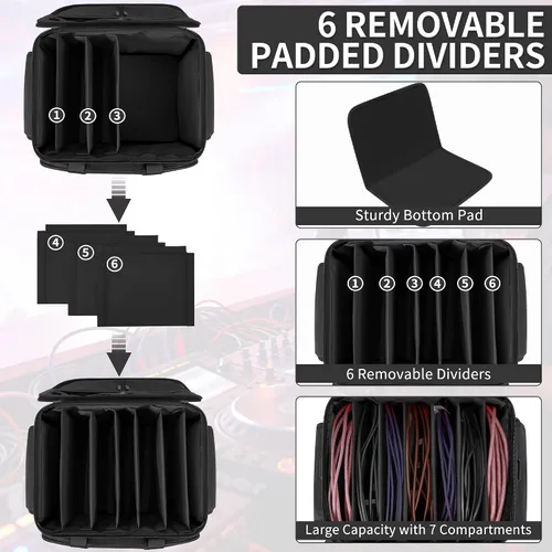 Vista 5 de IBVIVIC Bolsa de Cables para DJ con 6 Divisores Desmontables Bolsa de Cables de Alta Capacidad para Conciertos para Cables, Equipo de DJ, Negro