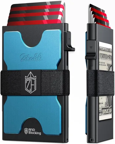 Vista 12 de Zitahli Cartera novedosa para niños y hombres, tarjetero delgado con capacidad para 6 + 6 tarjetas, funda de tarjeta de metal, carteras minimalistas