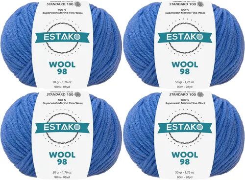 Vista 18 de Estako Wool 98 (paquete de 4 madejas) 100% lana merino superwash lana merino de peso medio suave hilo para tejer y ganchillo (4 x 1.76 onzas)