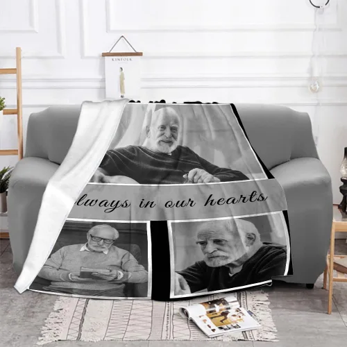 Vista 3 de Manta conmemorativa personalizada con imágenes, in Loving Memory, manta personalizada con fotos, regalo de condolencias, regalo de recuerdo, regalos