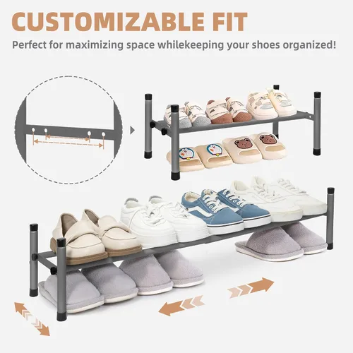 Vista 4 de STORAGE MANIAC - Estante de zapatos ampliable, 4 pares, pequeño estante de zapatos apilable, organizador de zapatos ajustable de metal para armario