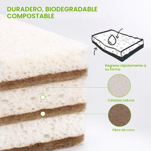 Vista 4 de Esponjas naturales para platos, paquete de 12 – Keep Soap Esponja de cocina biodegradable Esponja de coco compostable – Esponjas de limpieza
