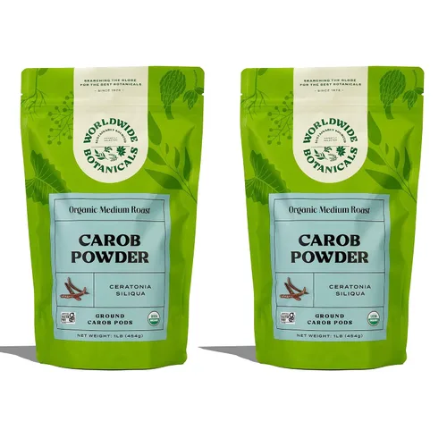 Vista 3 de Worldwide Botanicals Polvo de algarrobo orgánico, tostado oscuro, 1 libra, alternativa de cacao sin cafeína, súper alimento bajo en grasa