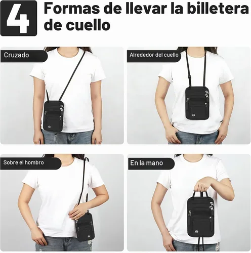 Vista 4 de Sizobi Cartera de cuello para mujeres y hombres, con bloqueo RFID para Negro