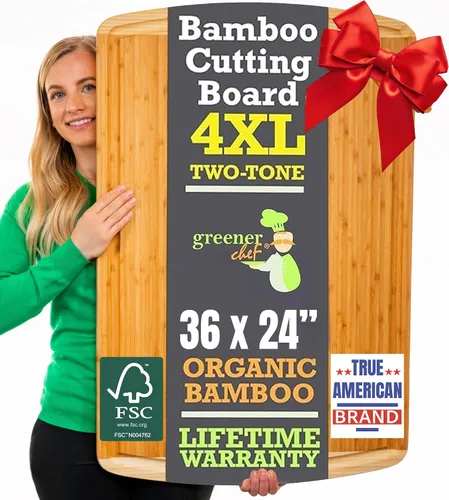 Vista 12 de GREENER CHEF Tabla de cortar extra grande 3XL de 30 pulgadas con reemplazos de por vida - Cubierta de estufa de bambú extra grande para fideos