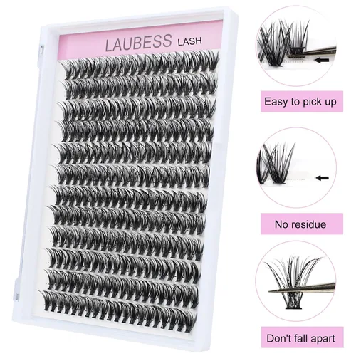 Vista 6 de Extensiones de pestañas en racimo DIY 40D 0.05 Bandeja mixta Extensiones de pestañas en racimo Rizado D Extensiones de pestañas naturales