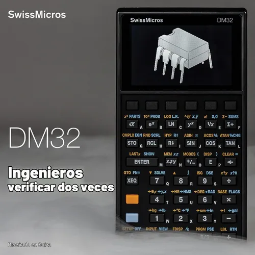 Vista 2 de SwissMicros Calculadora RPN DM32: software HP 32SII, carcasa de acero inoxidable 316L, solucionador de ecuaciones integrado y USB-C