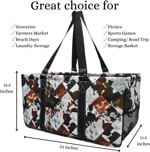 Vista 379 de NGIL Bolsa de comestibles reutilizable extra grande plegable de gran tamaño para comestibles, almacenamiento, picnic, playa, Estampado