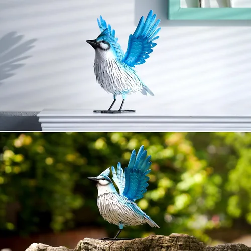 Vista 6 de Nacome Blue Jay Garden Decor Metal Yard: esculturas resistentes a la intemperie con estacas, adornos fáciles de montar para interiores y exteriores