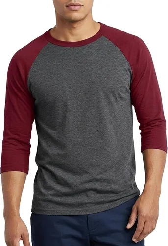 Vista 25 de Camiseta de béisbol raglán para hombre, de algodón, dos tonos, casual, atlética
