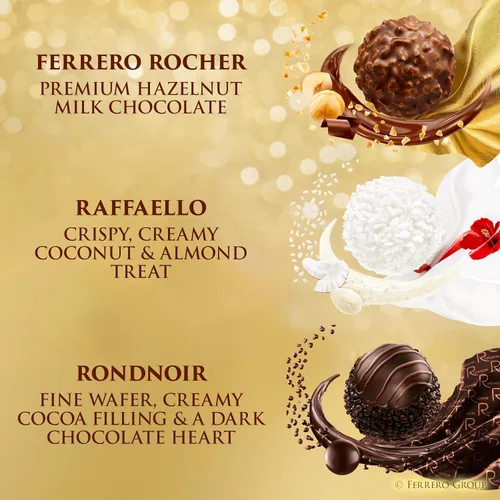 Vista 3 de Colección Ferrero, 24 unidades, chocolate con leche de avellana surtido gourmet premium, chocolate negro y coco, 9.1 onzas