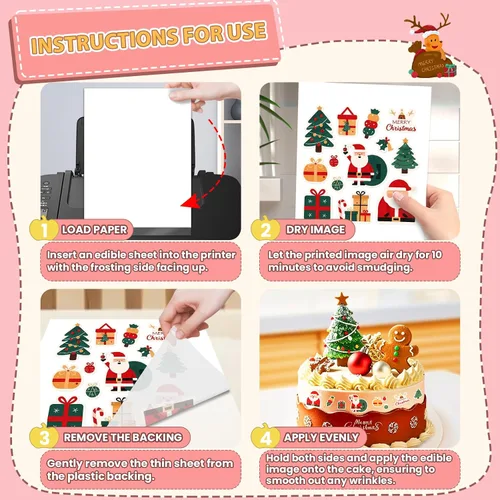 Vista 5 de ELFLUENT 25 hojas de papel comestible A4 de 11.7 x 8.3 pulgadas, hojas