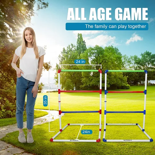 Vista 2 de WIn SPORTS Juego de lanzamiento de escalera para exteriores, juego de lanzamiento de pelota para interiores con 6 bolos pesados, funda de transporte