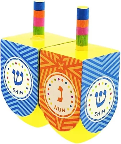 Vista 9 de The Dreidel Company Dreidels de madera pintados a mano extra grandes para Hanukkah, diseño de estrella azul y blanca, paquete de 2