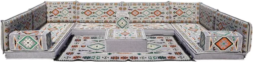 Vista 158 de arabicsofa Sofá en forma de U de estilo árabe para el suelo – Juego de Majlis hecho a mano – Sofá de estilo bohemio