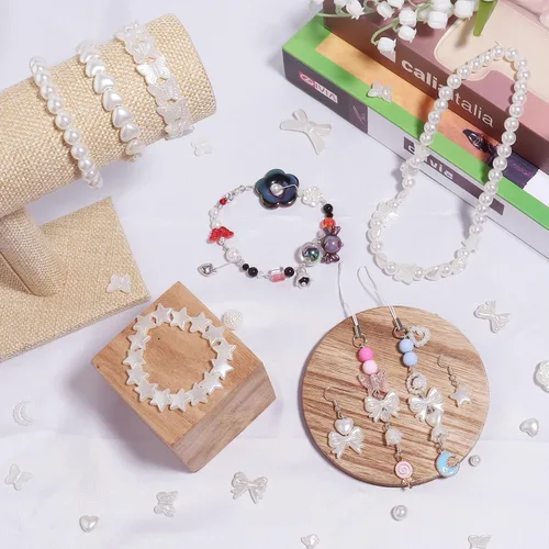Vista 5 de Forise 200 cuentas de perlas de imitación de acrilonitrilo butadieno estireno sueltas con forma de corazón blanco para hacer joyas, pulseras