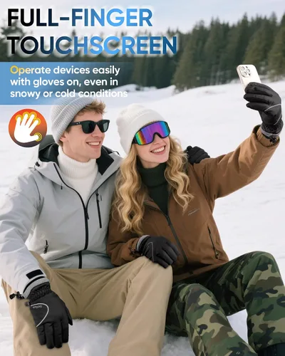 Vista 6 de Guantes de invierno para mujeres y hombres, impermeables y cálidos, guantes sensibles al tacto para ciclismo, correr, trabajar, actividades al aire