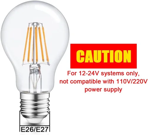 Vista 2 de Haian Support Bombilla LED eficiente de 12 V, 6 W, 600 lm, base E26/E27, 12-24 V CA/CC, paquete de 4, ideal para sistemas de batería solar fuera