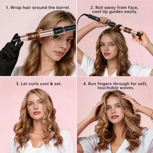 Vista 3 de Hahahope Varita rizadora de cerámica de 1 pulgada para ondas sueltas, rizador de pelo de barril extra largo para cabello medio a largo, 2