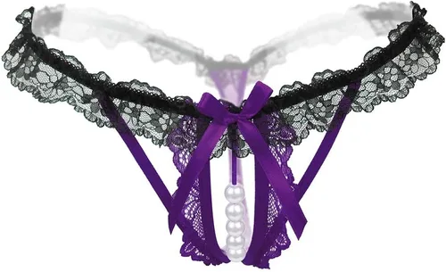 Vista 4 de Bragas sexy para mujer, tangas de encaje con bola de perlas