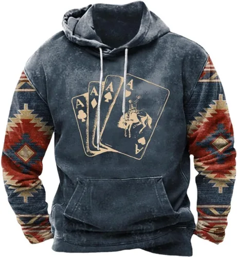 Vista 16 de HOTYD Western Cowboy Hooded Sweatshirt Vintage Aztec Pullover Men Casual Long Sleeve Drawstring Hoodies with Pocket