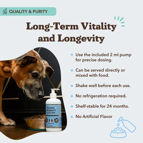 Vista 4 de Natural Dog Company Aceite de pescado Omega 3 para perros mayores - Suplemento para la movilidad, piel, pelaje, corazón y cerebro, con cúrcuma