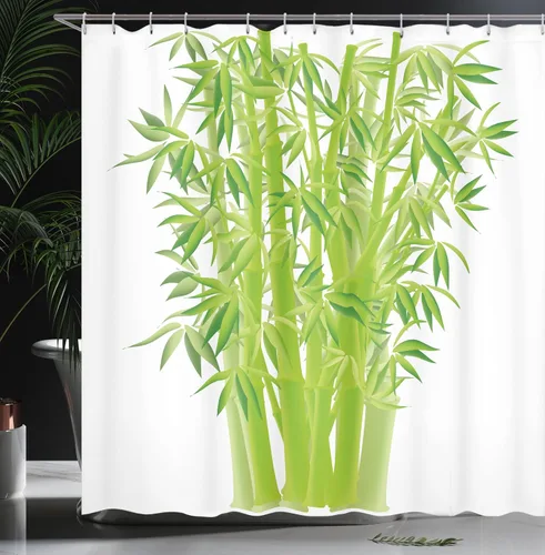 Vista 3 de Ambesonne Cortina de ducha exótica, estilo bohemio asiático, ilustración frondosa de un árbol sobre fondo liso, Chill Aura, juego de decoración