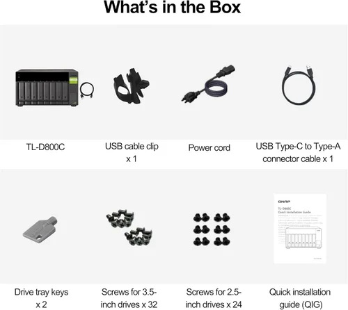Vista 10 de QNAP TL-D800C Caja de almacenamiento JBOD de escritorio de 8 bahías con conectividad USB 3.2 Gen 2 Tipo-C