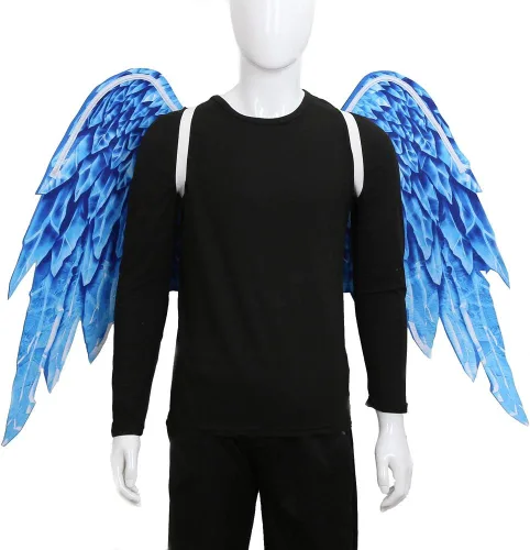 Vista 5 de Himine Alas de ángel para fiestas festivas de tela no tejida, adecuadas para hombres y mujeres, alas decorativas (azul)