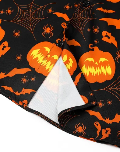 Vista 8 de LINOCOUTON Camisa de manga corta con botones para Halloween, Acción de Gracias