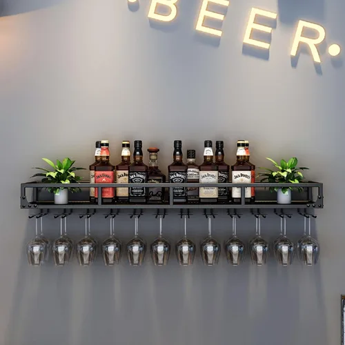 Vista 2 de Shelves Wine Rack Wall Mounted Bar Shelves with Wine Glass Holder Liquor Shelf Mini Bar Glass Shelves Whiskey Shelf Wall Bar Cabinet Metal Bar