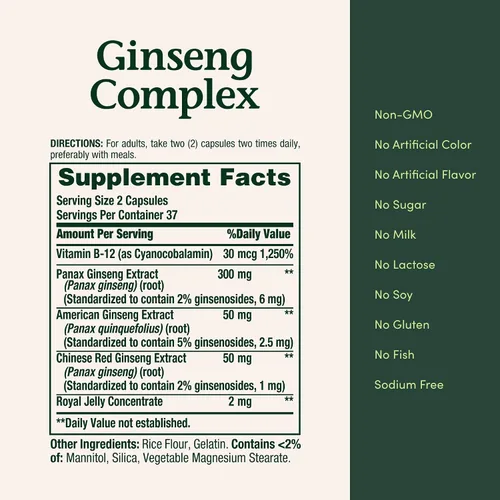 Vista 5 de Complejo herbal para la salud de Nature's Bounty, cápsulas de ginseng, 75 cada una, 74312119323, paquete de de 1, 1, 1