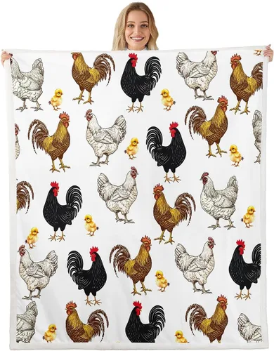 Vista 30 de Erosebridal Rooster Fleece Throw Blanket 40"x50" for Bedroom Living Rooms Sofa Couch,Chicken Farmhouse Sherpa Blanket,Wildflower Fuzzy Plush