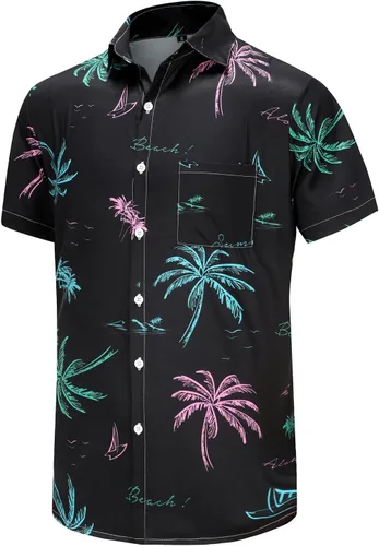 Vista 108 de KYKU - Camisa hawaiana funky para hombre, ropa tropical para vacaciones en Palm Beach