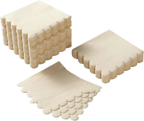 Vista 19 de 100 paquetes de servilletas de cóctel de 2 capas con borde festoneado, servilletas de postre plegadas de 5 x 5 pulgadas, servilletas desechables