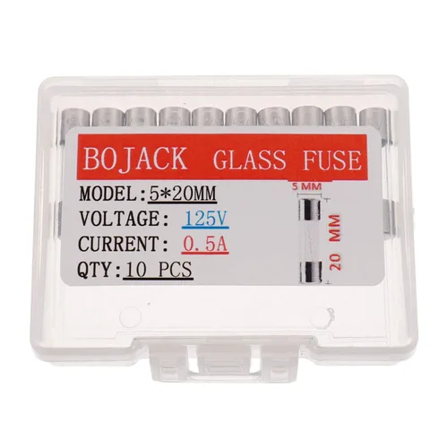 Vista 3 de BOJACK F0.5AL125V 0.197x0.787 in 0.5 A 125 V fusibles 0.2x0.78 pulgadas 0.5 amperios 125 voltios Fusibles de vidrio de soplado rápido (paquete de 10)