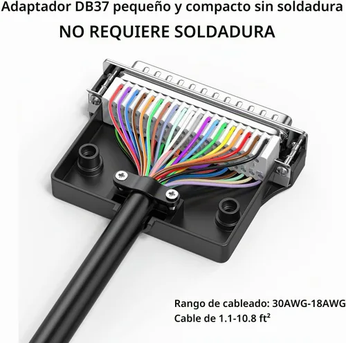 Vista 2 de DB37 - Placa de conexión hembra, adaptador de terminal D-Sub de 37 pines con terminales de tornillo, placa de conector sin soldadura para cable
