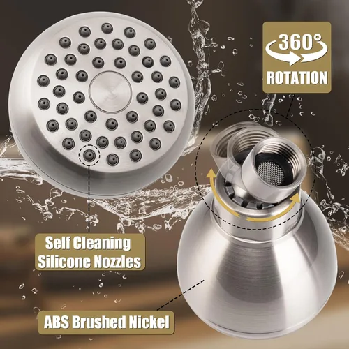 Vista 3 de AISOSO Cabezales de ducha de alta presión, cabezales de ducha de 3 pulgadas con rotación de 360 grados y boquillas de silicona para una ducha Níquel