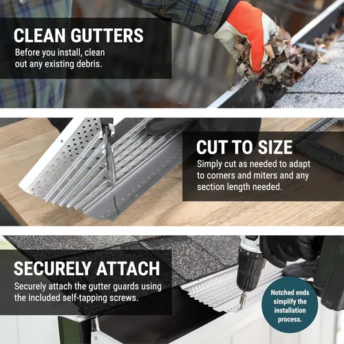 Vista 7 de GUTTERHAWK GUTTER GUARD - Kit de protector de canalones de aluminio negro de 48 pies (nominal). Incluye tornillos. Compatible con canalones de 5