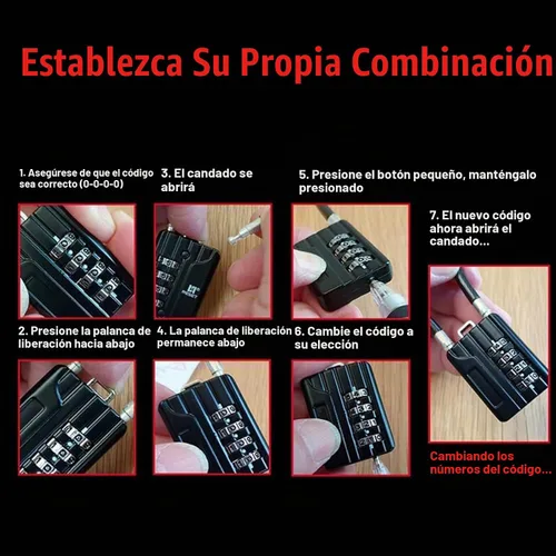 Vista 5 de RESET -201 (2 unidades) Candado de combinación de 4 dígitos con cable de acero de 7.1 pulgadas (7.1 in), bloqueo de cable para viajes, casillero