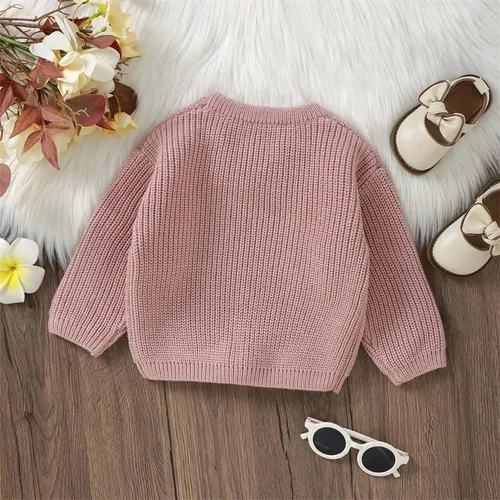 Vista 4 de Sudadera de punto con bordado de amor para niña y niña pequeña, ropa de primavera